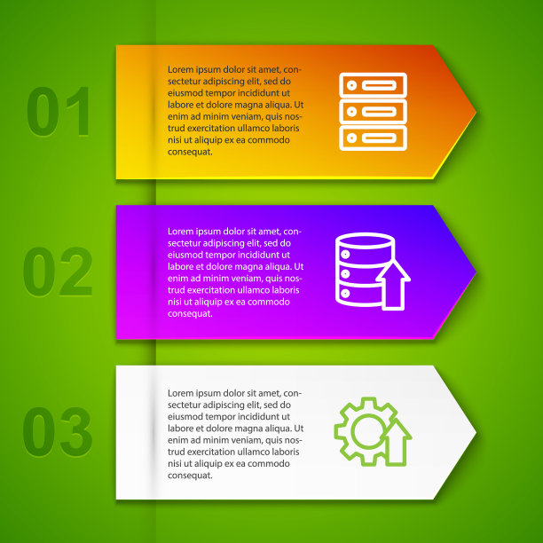 设置线服务器，数据，网络托管，箭头增长齿轮和位置与销售漏斗。业务信息图表模板。向量图片下载