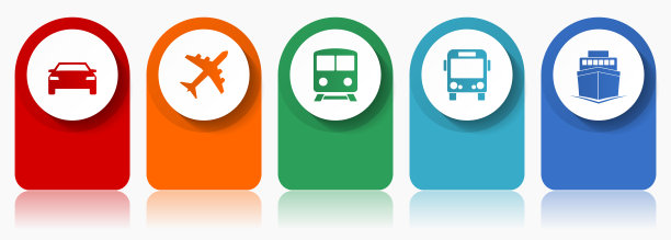 交通图标集，平面设计各种彩色图标，如汽车，飞机，火车，公共汽车和船舶的网页设计和移动应用程序，信息图矢量模板在eps 10图片下载