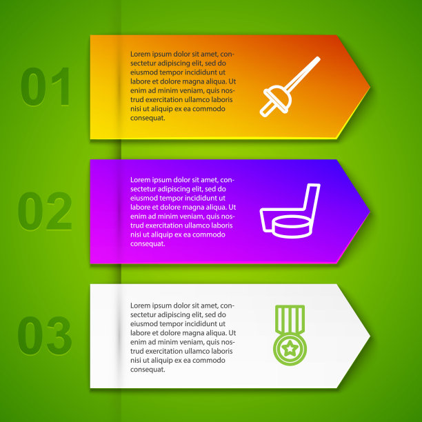 设置击剑、冰球棍、冰球和奖牌。业务信息图表模板。向量图片下载