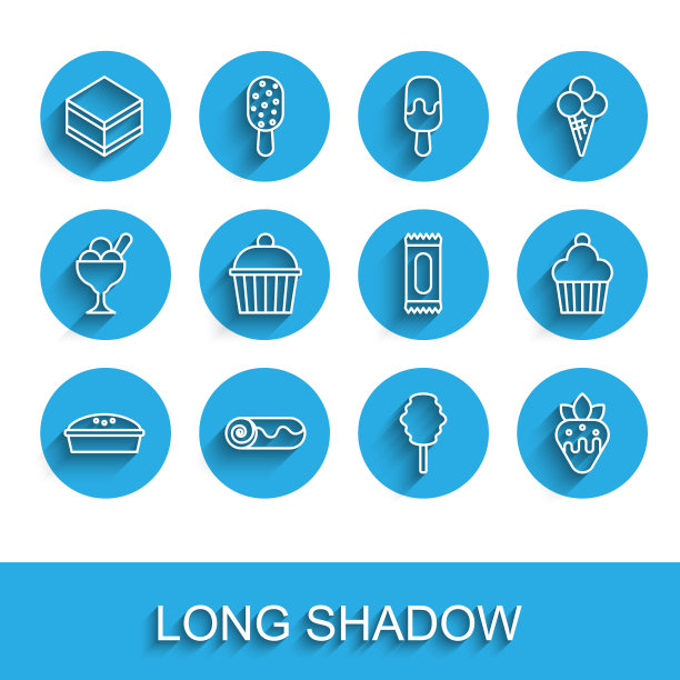 设置线自制派，巧克力卷蛋糕，布朗尼巧克力，棉花糖，草莓，蛋糕，糖果图标。向量图片下载