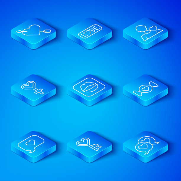 设线心在言语泡沫，微笑的嘴唇，关键心形，糖果，浪漫的男人，女性的性别象征，爱情与箭头和图标。向量图片下载