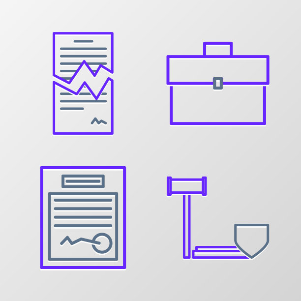 法官锤与盾牌、表格、公文包和合同图标集.矢量图图片下载