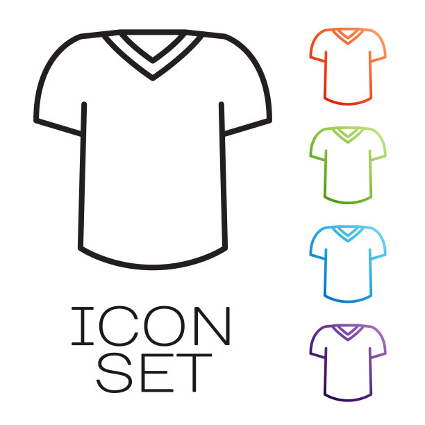 黑线t恤图标孤立在白色背景。设置图标彩色。向量图片下载