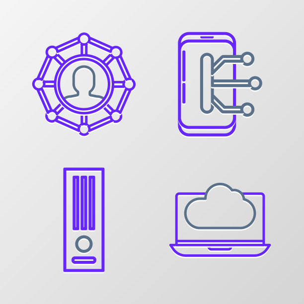集线云技术数据传输和存储，视频游戏机，智能手机，手机和项目团队基础图标。向量图片下载