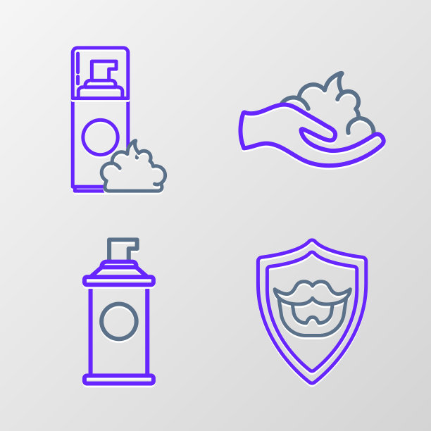 在盾牌上设置胡子和胡须，剃须啫喱泡沫，手和图标。向量图片下载