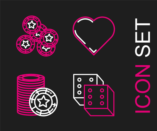 集线游戏骰子，赌场筹码，扑克牌与心脏符号和图标。向量图片下载