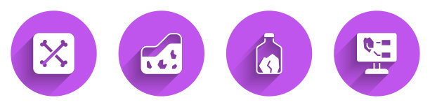 集考古，地面，矿石开采和土壤分析图标长阴影。向量图片下载