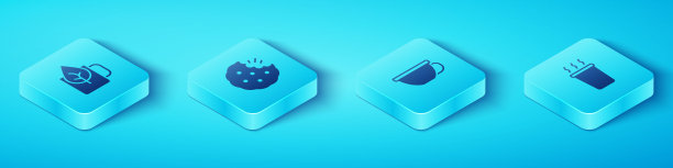 设置等距杯茶与叶子，饼干或饼干，和图标。向量图片下载