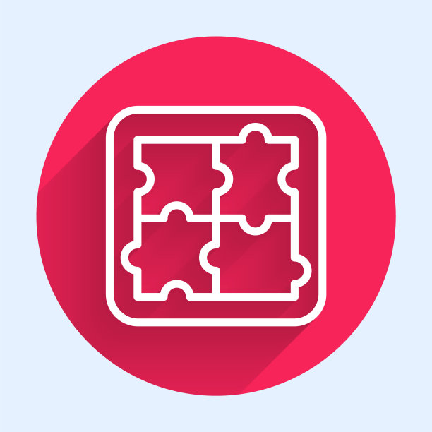 白线解决了心理图标与长阴影背景隔离的问题。谜题。心理健康治疗。红色圆圈按钮。向量图片下载