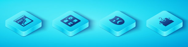 集等距直方图摄影，故事板，无袖t恤和戏剧戏剧面具图标。向量图片下载