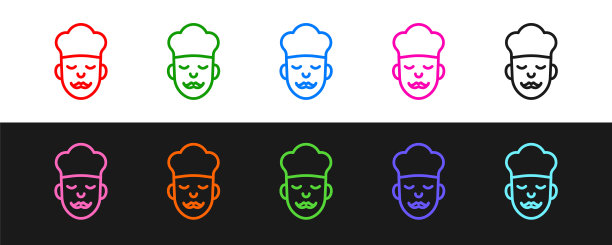 设置线库克图标孤立的黑色和白色背景。厨师的象征。向量图片下载