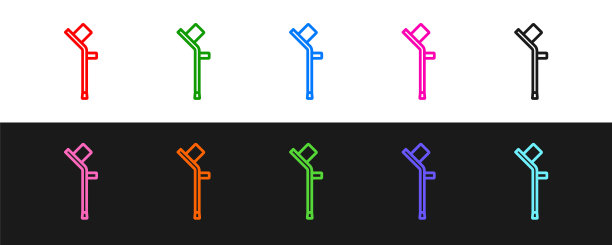 设置行拐杖或拐杖图标孤立的黑色和白色的背景。肌肉骨骼系统疾病患者康复设备。向量图片下载