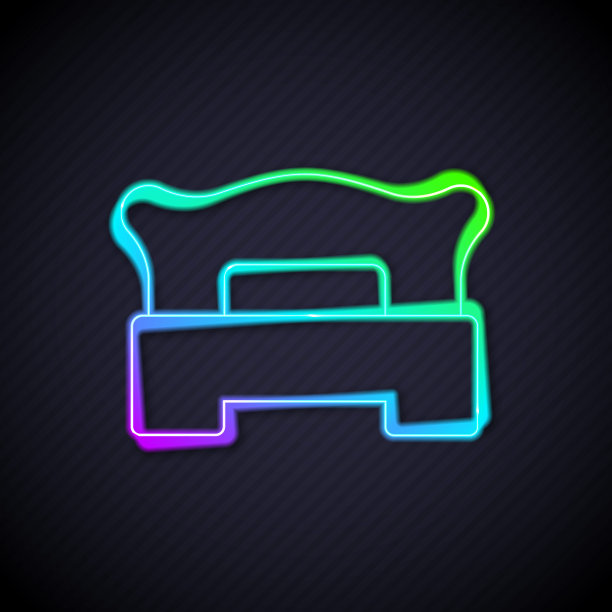 发光的霓虹灯线卧室图标孤立的黑色背景。婚礼，爱情，婚姻的象征。卧室创意图标从蜜月收集。向量图片下载