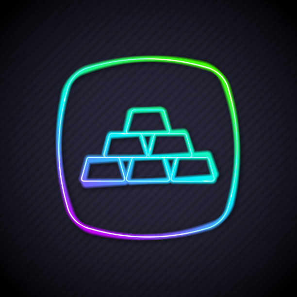 发光的霓虹灯线金条图标孤立的黑色背景。银行经营理念。向量图片下载