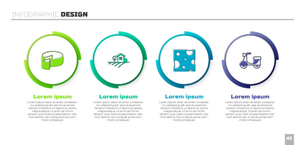 集奶酪，村庄景观，摩托车。业务信息图表模板。向量图片下载