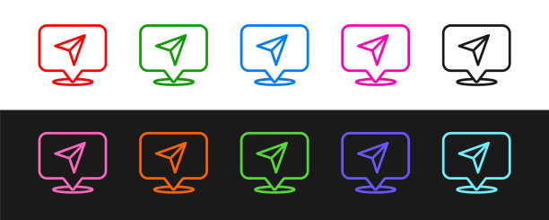 设置线信息图的城市地图导航图标孤立的黑色和白色的背景。界面概念设计。地理定位的概念。向量图片下载