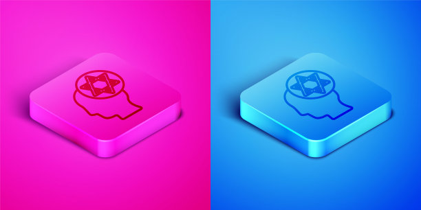 正统犹太帽子图标隔离在粉红色和蓝色的背景。穿着传统服装的犹太男子。犹太教的象征。方形按钮。向量图片下载