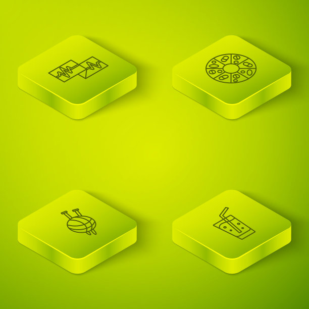 设置等距线维生素丸，纱线球与针织针，玻璃水和监护心电图图标。向量图片下载