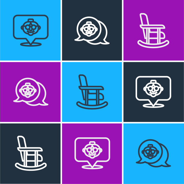 设置线祖母，摇椅和图标。向量图片下载