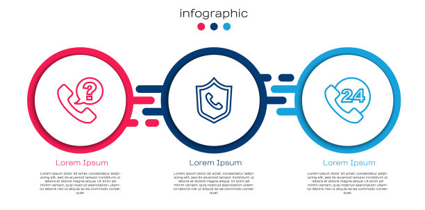 固定电话24小时支持，以及。业务信息图表模板。向量图片下载