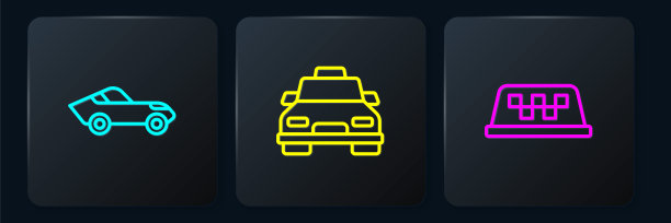 设置线小车，出租车车顶和。黑色方形按钮。向量图片下载