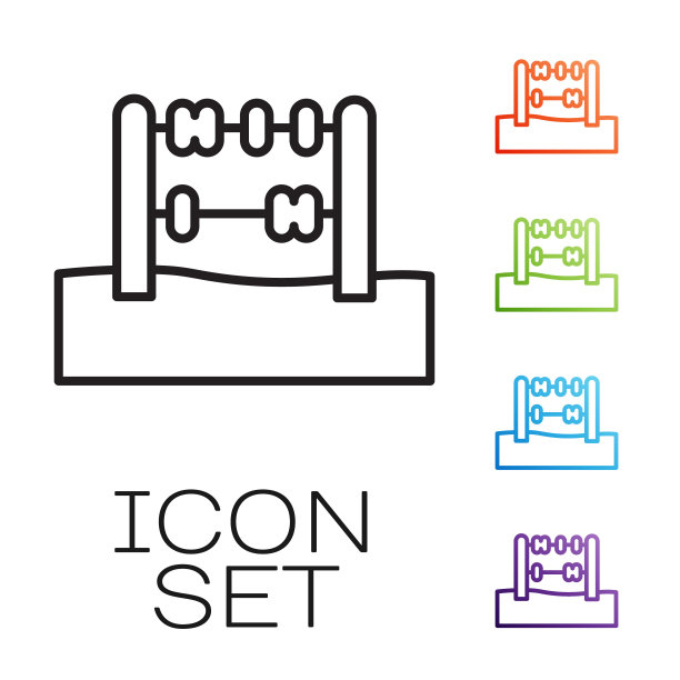 黑线算盘图标孤立在白色背景。传统计数框。教育的迹象。数学的学校。设置图标彩色。向量图片下载