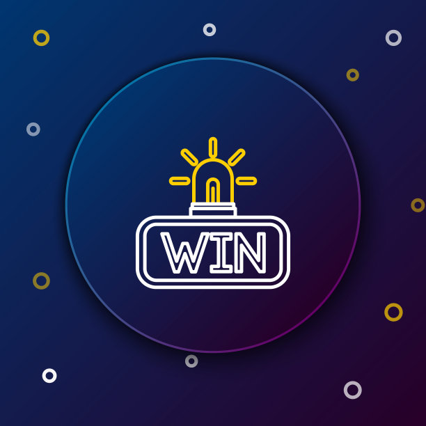 白色和黄色的线赌场赢图标隔离在深蓝色的背景。色彩缤纷的轮廓概念。矢量图图片下载