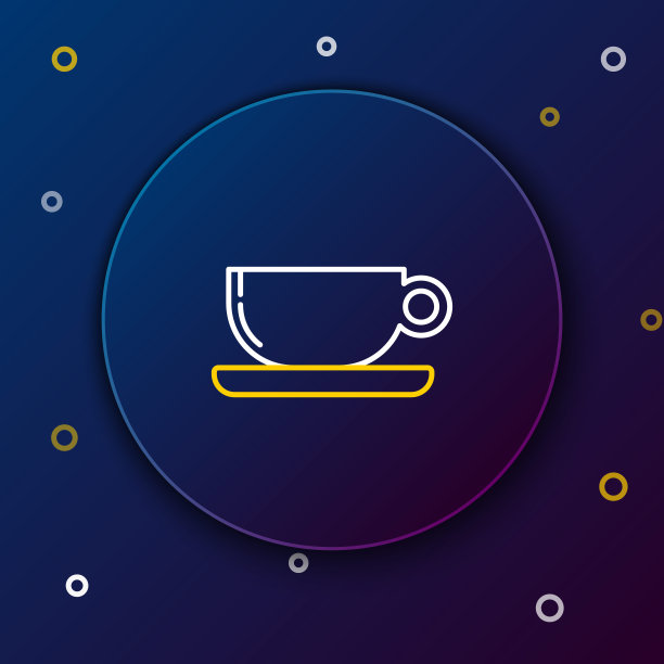 白色和黄色的线咖啡杯平面图标隔离在深蓝色的背景。茶杯。热饮咖啡。色彩缤纷的轮廓概念。矢量图图片下载