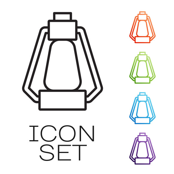 黑线露营灯图标孤立在白色背景。万圣节派对快乐。设置图标彩色。向量图片下载