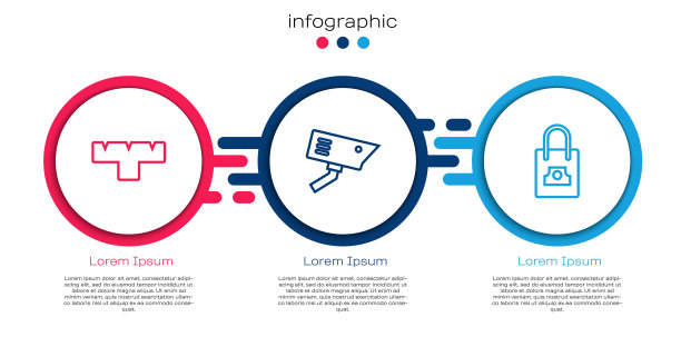 设置线笔附件，安全摄像头和喷雾罐喷嘴盖。商业信息图表模板。向量图片下载