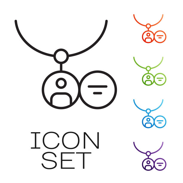 黑线吊坠项链图标孤立在白色背景。设置图标彩色。向量图片下载