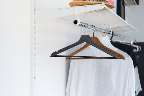衣柜里衣架上的空衣架，背景的想法或销售广告。有选择性的重点图片下载