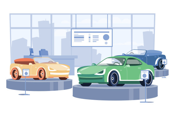 汽车经销中心展厅内饰。图片下载