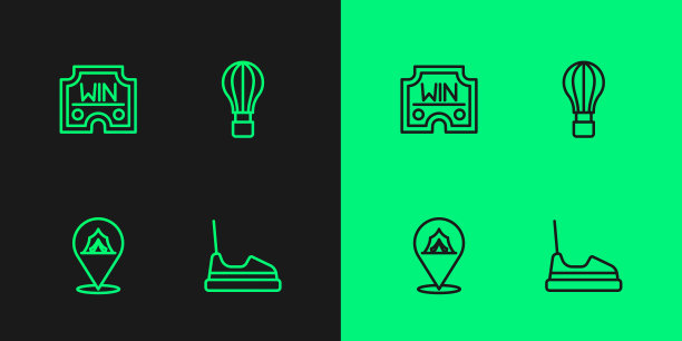 设置线碰碰车，马戏团帐篷，赌场赢和热气球图标。向量图片下载