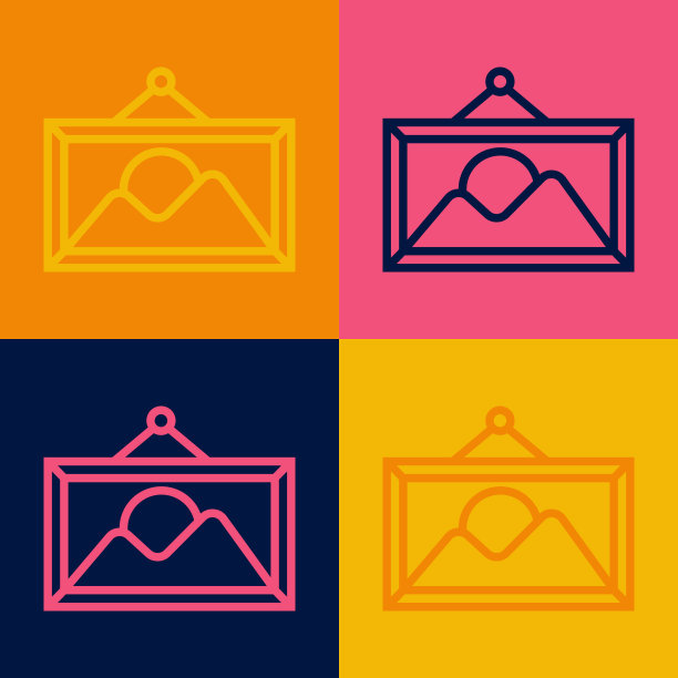 波普艺术线图片景观图标孤立的彩色背景。向量图片下载