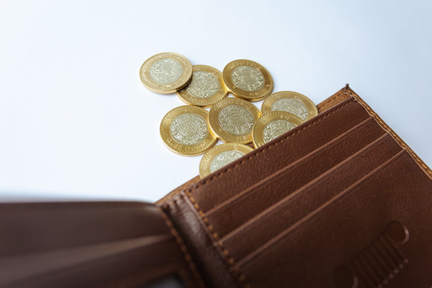 钱包旁边的硬币。图片下载