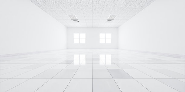 建筑内部白色天花板的3d效果图。图片下载