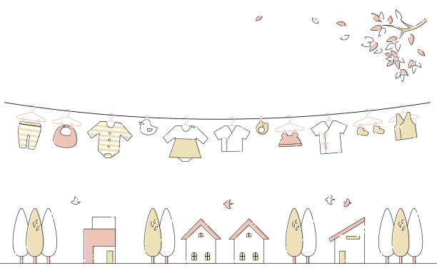 婴儿用品洗衣和城市景观插图材料图片下载