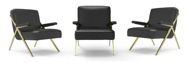 一套黑色现代amrcahir孤立在白色背景。家具的收藏。室内设计，3d插图图片下载