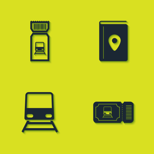 集火车票，和封面书旅游指南图标。向量图片下载