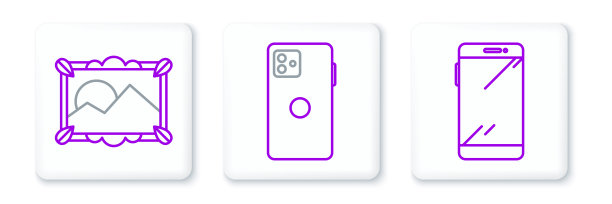 设置线智能手机，手机，图片景观和图标。向量图片下载