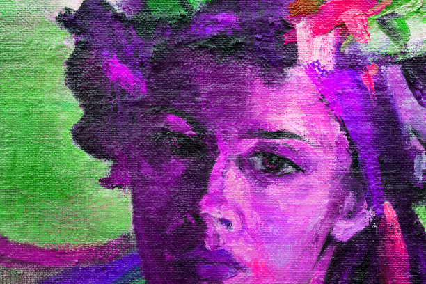 插图油画肖像的妇女在乌克兰民族服装和鲜花的头饰图片下载