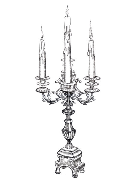 墨水笔。矢量插图的复古烛台，矢量图片下载