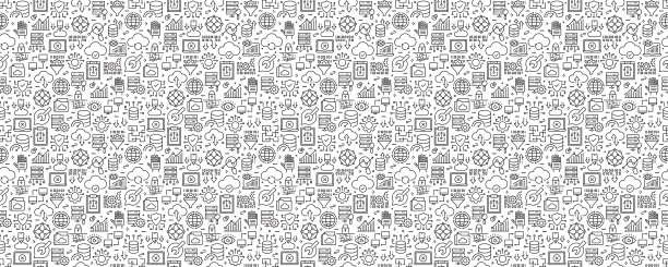 大数据概念无缝模式和背景线图标图片下载