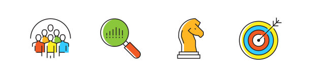 目标受众相关的矢量线图标。大纲符号集合图片下载