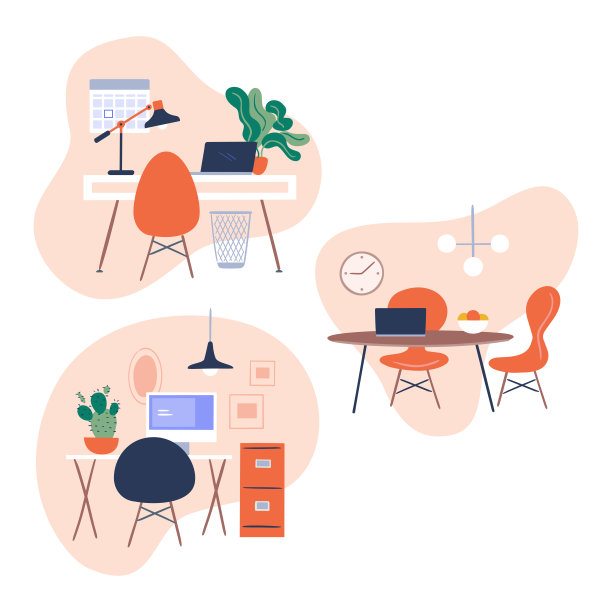 插图一组办公室工作空间图片下载