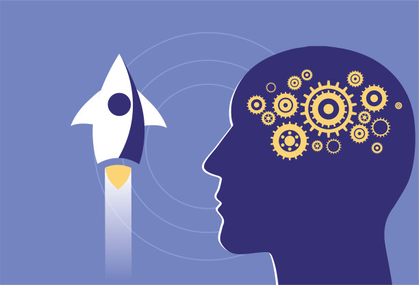 大脑袋里的齿轮和火箭图片下载