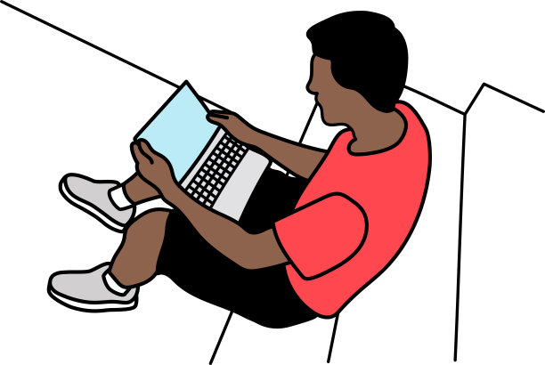 青少年在桌子上平面设计红色衬衫图片下载