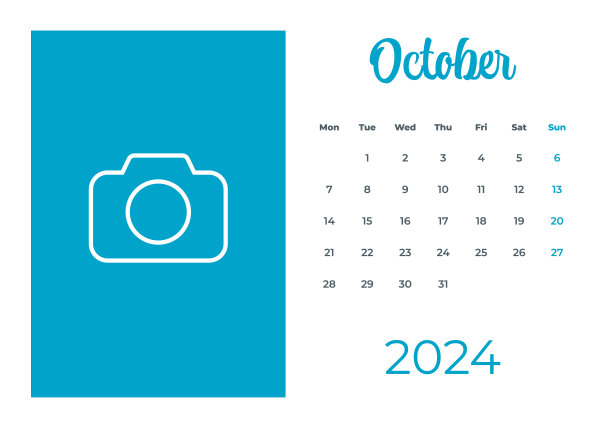 2024年10月-日历与照片或插图的地方。日历矢量模板为2024年。这一周从星期一开始图片下载