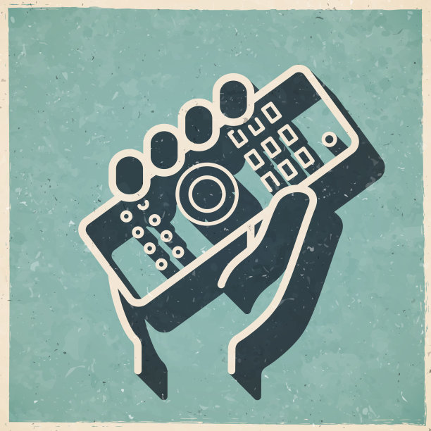 手持遥控器。图标复古复古风格-旧纹理纸图片下载
